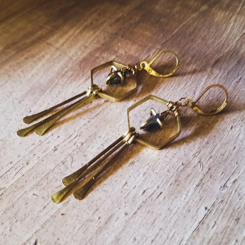 "Valiant Vagabond"- Geometric Pyrite Earings